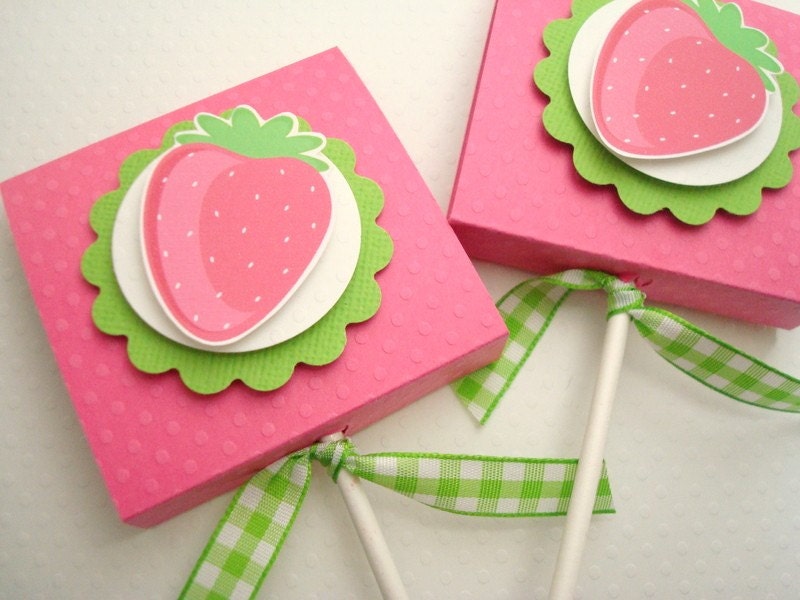 Pink Strawberry Lollipop Party Favors, Set of Ten