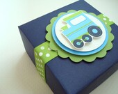 Birthday Train Favor Boxes, Navy Blue and Lime Green, Set of Ten