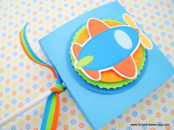 Airplane Lollipop Favors, Blue and Orange, Set of Ten Il_570xn