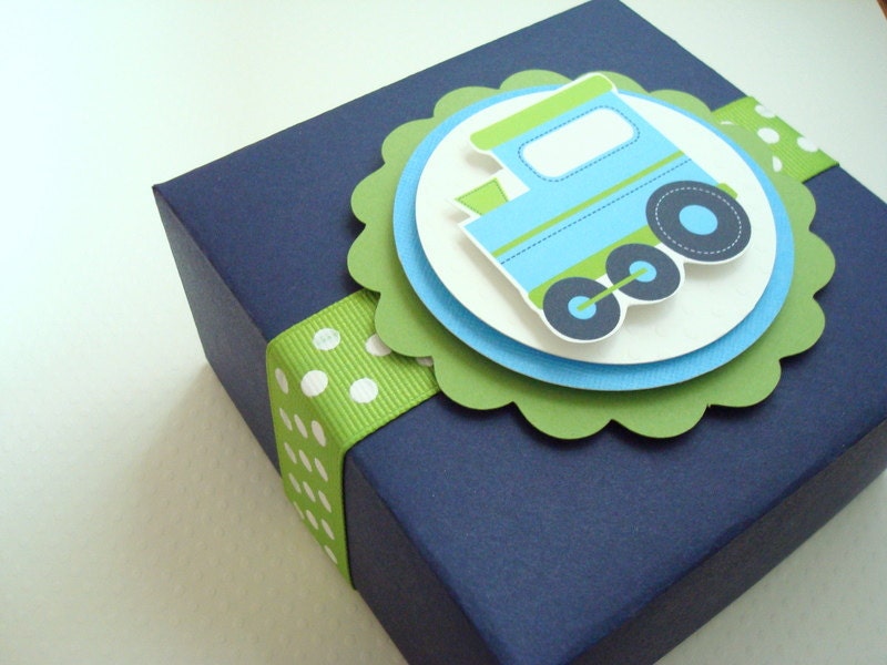 Birthday Train Favor Boxes, Navy Blue and Lime Green, Set of Ten Il_570xn