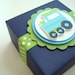 Birthday Train Favor Boxes, Navy Blue and Lime Green, Set of Ten