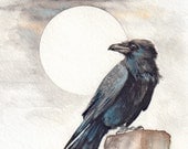 Raven and the Moon - Print of Original Watercolor