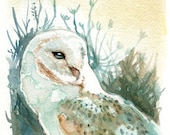 Barn Owl in the Brush - Print of Original Watercolor Painting