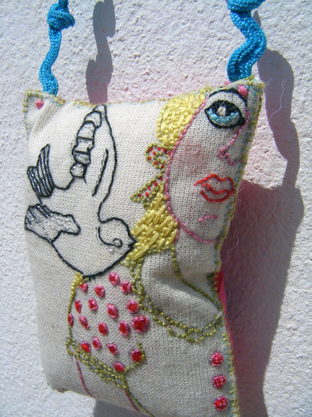Hand embroidered  art piece ' A little bird told me'