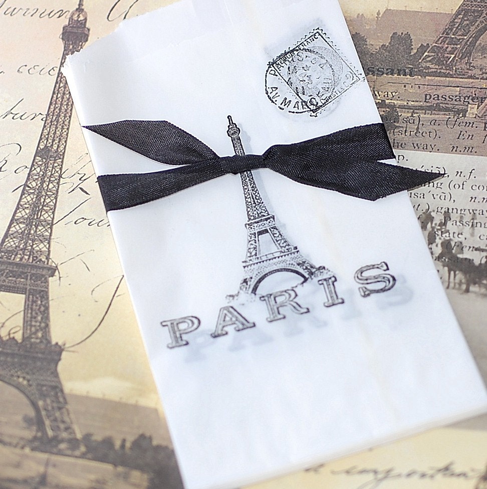 French Eiffel Tower Vellum Gift Bags