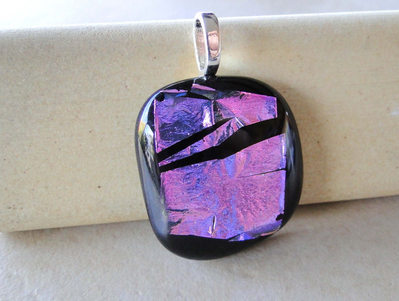 Metallic Pink  Square Dichroic Glass Pendant (243/511)