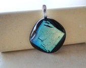 Metallic Green And Blue Round Pendant With Square Dichroic Glass (246/500)