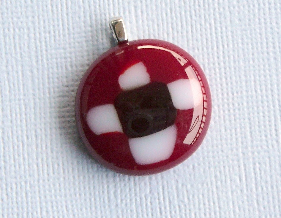 Checked Red, Black And White Glass Pendant