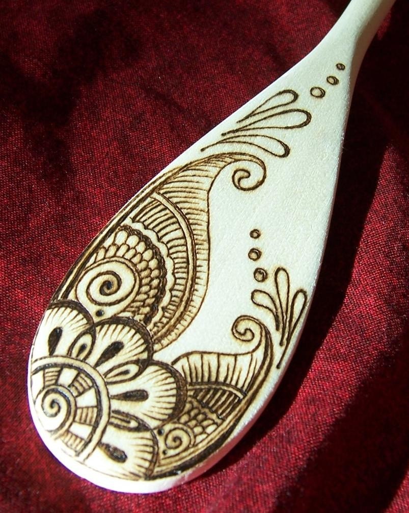 Mendhi Flower Kitchen Spoon in Pyrography - Made to Order