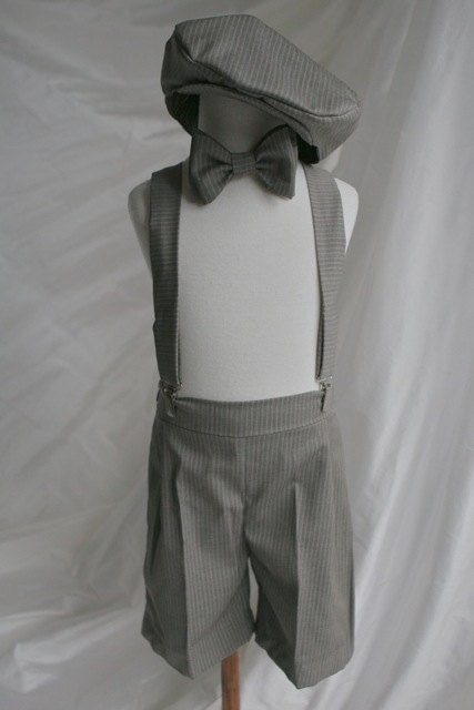 Wool Boy set with Shorts, Bow Tie, Suspenders and Newsboy Hat ring bearer