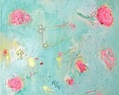 Flowers print, digital Print of my original work, By Ana Gonzalez abstract turquoise blue, fuchsia, pink, giclee 8x11 modern wall art
