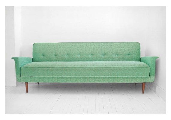 ON HOLD until April 26th - Vintage Sea Foam Green Sofa - Couch, Mid Century, Modern, Retro, Eames