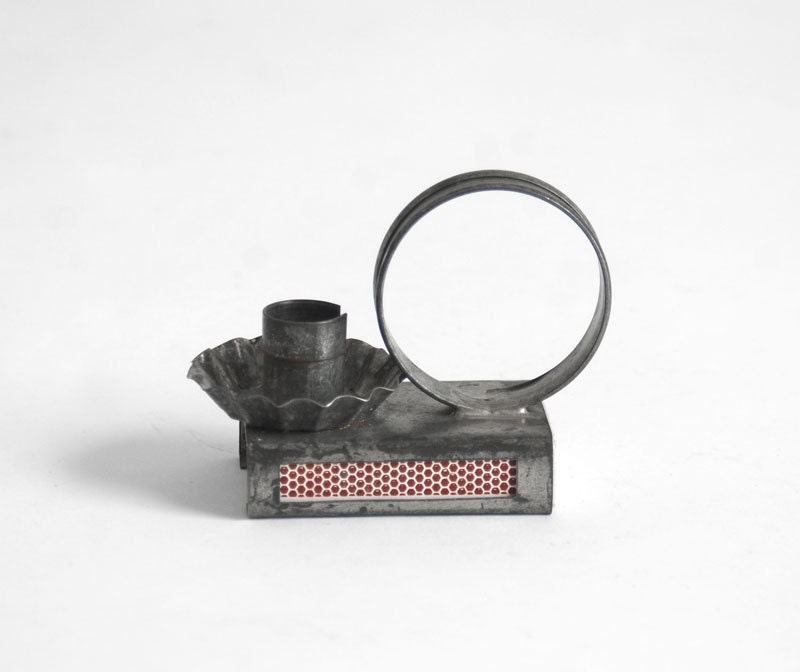 Vintage Tin Match and Candle Holder - Antique, Metal, Rustic