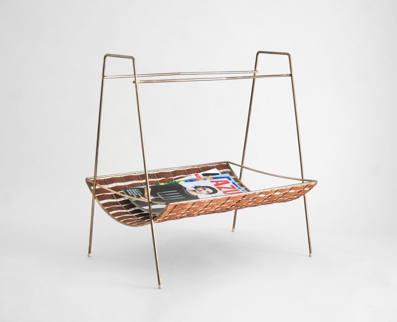 Vintage Mid Century Magazine Rack - Modern, Metal, Wood, Storage
