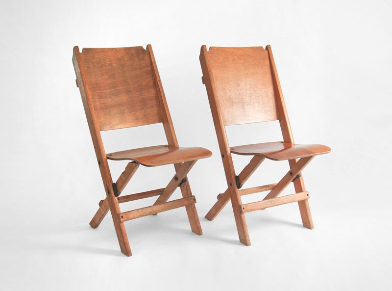 Antique Wood Folding Chairs - Mid Century, Modern, Theater, Wooden