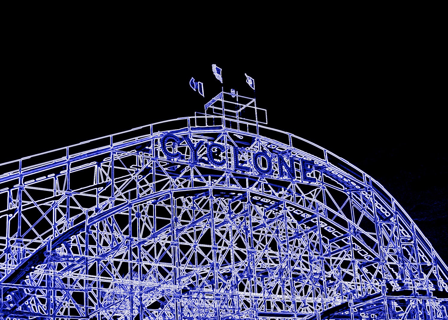 Rollercoaster Photograph - Neon Purple - Cyclone Wooden Rollercoaster  Coney Island Brooklyn New York - 8 x 10 Photograph