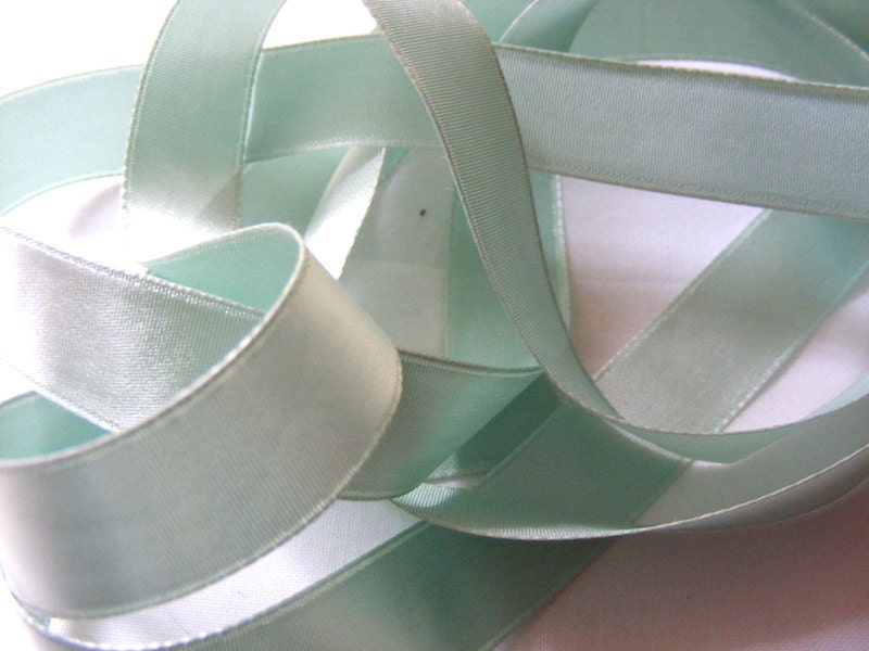 Vintage 1930's-40's French Satin Ribbon 11/16 Inch Gorgeous Mint Green