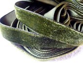 Vintage 1930's Swiss Rayon Velvet Ribbon 5/8 inch Gorgeous Moss Leaf