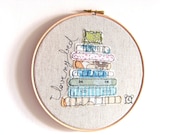 Embroidery Hoop Art - 'I love my bed' Textile Artwork in turquoise, orange & green - 8" hoop