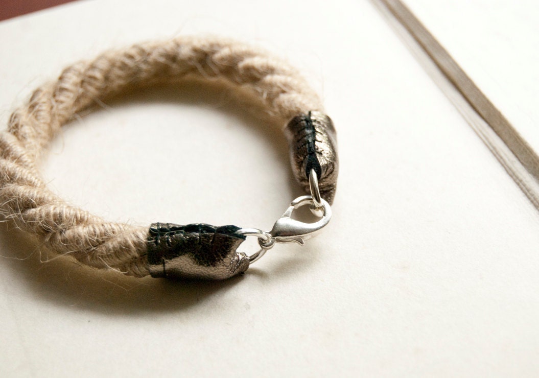 Hello, sailor - nautical braid rope bracelet with metallic silver leather