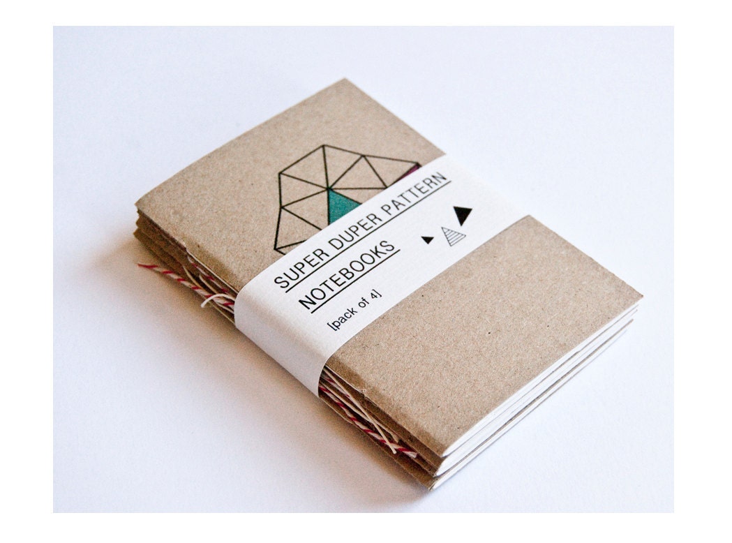 SUPERPATTERN Set of 4 hand-bound geometric pattern illustrated notebooks