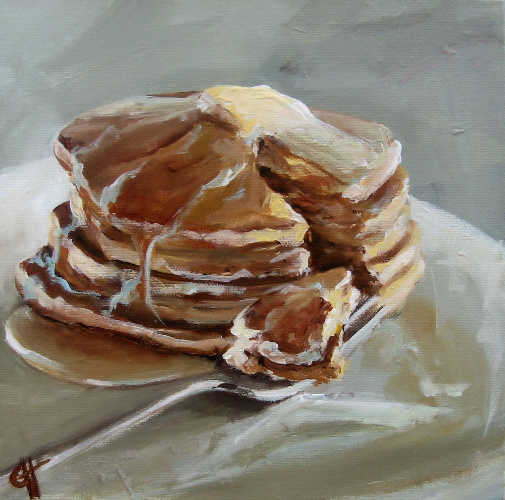 Pancakes  - Canvas print of an Original Painting - 8x8 stretched canvas