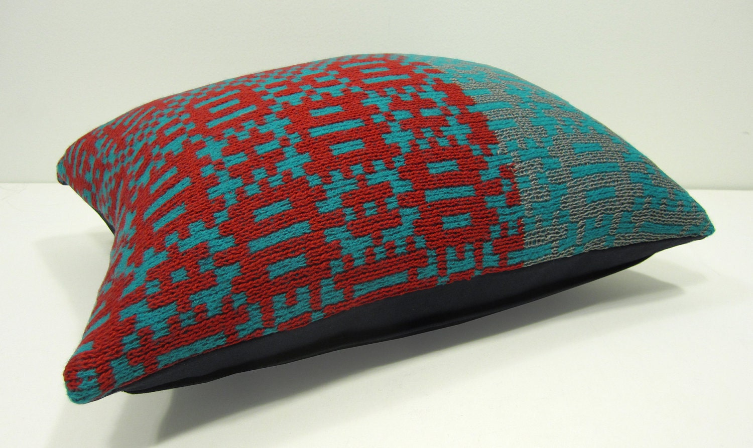 12"x16" Urban Geometric Merino and Cotton Knit Pillow Red and Turquoise