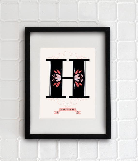H is for HAPPINESS art print - typographical poster - 8.5X11