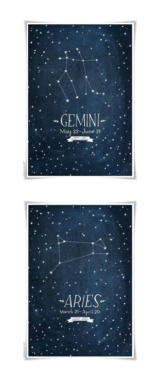 Personalized Zodiac Constellation print - 13 x 19 - Twelve Astrological signs available
