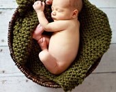 Knit Baby Blanket Afghan Square Moss Green Newborn Photo Prop