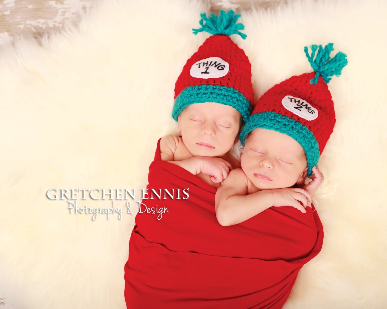 Baby Twins Hat Thing 1 and Thing 2  Crochet Newborn Photo Props