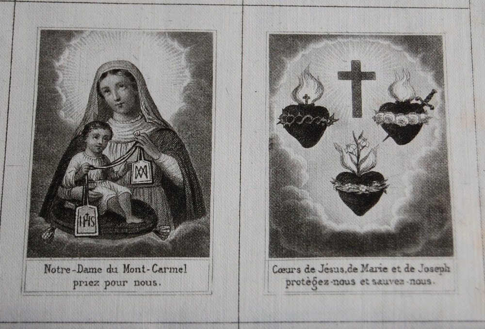 Antique French Virgin Mary Sacred Heart Scapular