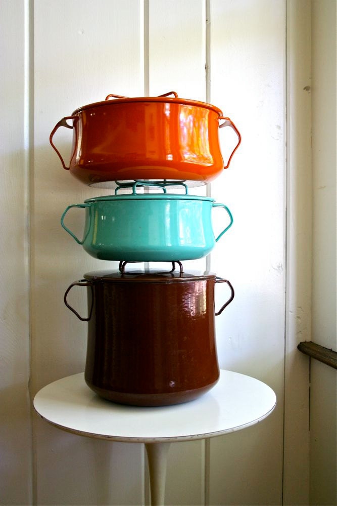Vintage Dansk Kobenstyle Enamel Cookware - IHQ Enameled Jens Quistgaard Large Dutch Oven - Orange