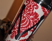 Personalized Embroidered Coffee Mug Travel Beverage Tumbler Stainless Steel RED DAMASK