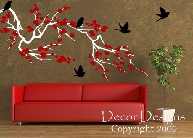 Birds Around the Cherry Blossom Branch Wall Decal
