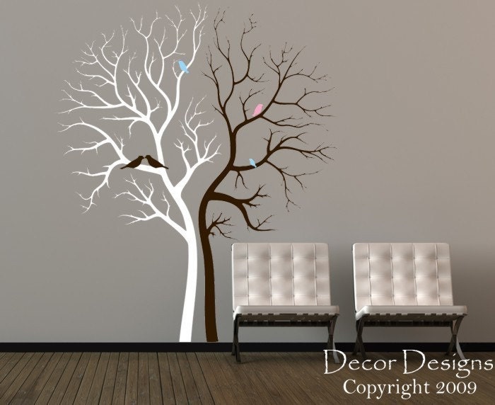 Double Tree with Birds Wall Decal