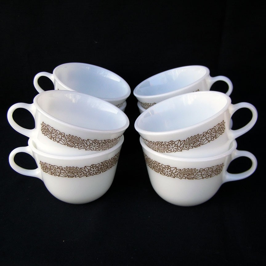 Vintage Set of Eight Pyrex Woodland Cups