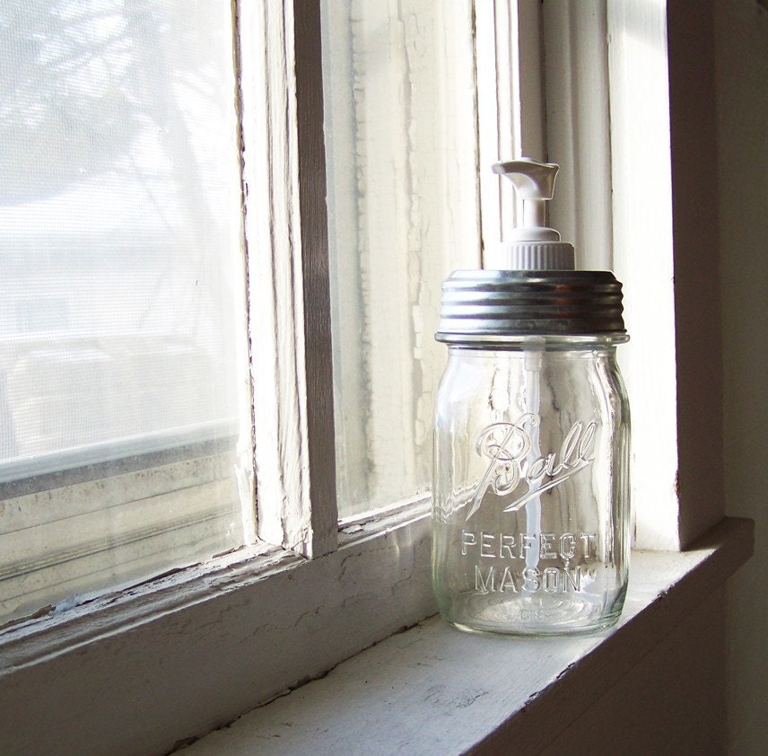 1940s and 1950s No Frills Mason Jar Pump Dispenser for lotion, liquid soap and hand sanitizer