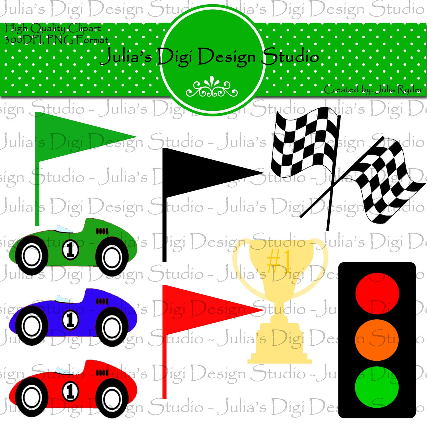 Racing Cars Digital Clipart Set