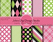 Liquorice Allsorts Digital Paper Pack -10 Digital Papers - 12x12 300DPI - Black, pink, green.