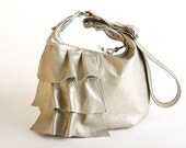 Sarah - limited finish Metallic leather shoulder bag in Platinum