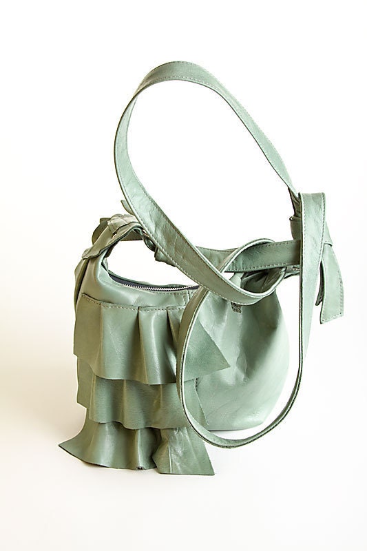 On Sale now - Sarah, ruffled soft leather shoulder bag in London Mint