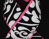 Camera Strap Slipcover Black and White Divine Damask with Bright Pink Minky Slip Cover Free Lens Cap Pocket