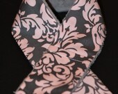 Camera Strap Slipcover Slip Cover Michael Miller Grey and Pink Damask with Grey Minky  Free Lens Cap Pocket