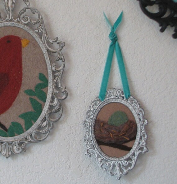 Tiny Nest Folk Art in Vintage Frame