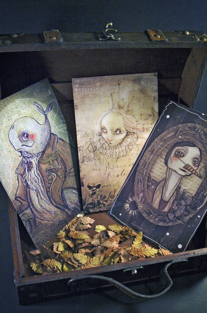 Three originals prints - portraits - 8.7 x 5.5 print  -  once upon a time  fairy tale whale princess