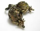 Vintage Style Dangle Earrings, Moss Brown, Swarovksi Crystal Earrings, Antiqued Brass Jewelry, Womens Fashions, Accessories, For Her