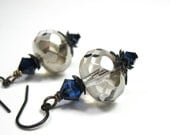 Platinum and Indigo Blue Vintage Style Dangle Earrings, Swarovski Earrings, Czech Glass Rondelles, For Her, Sparkling Jewelry, Accessories