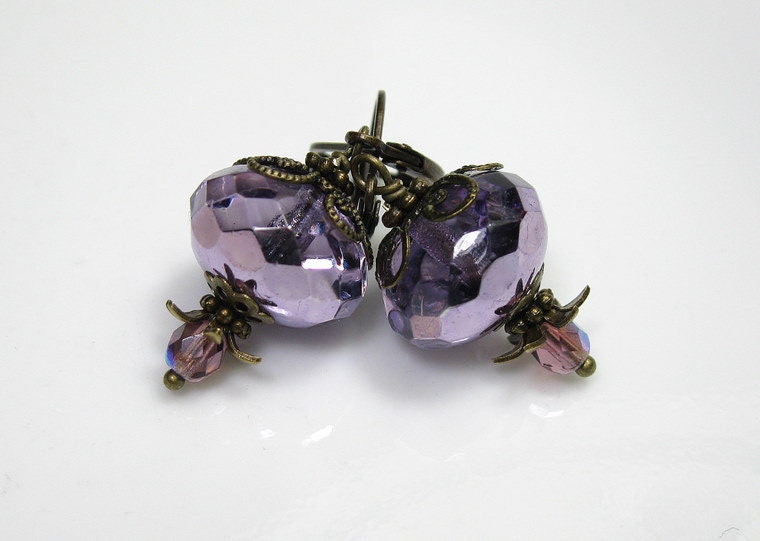 Violet Ice, Czech Glass, Vintage Style Earrings
