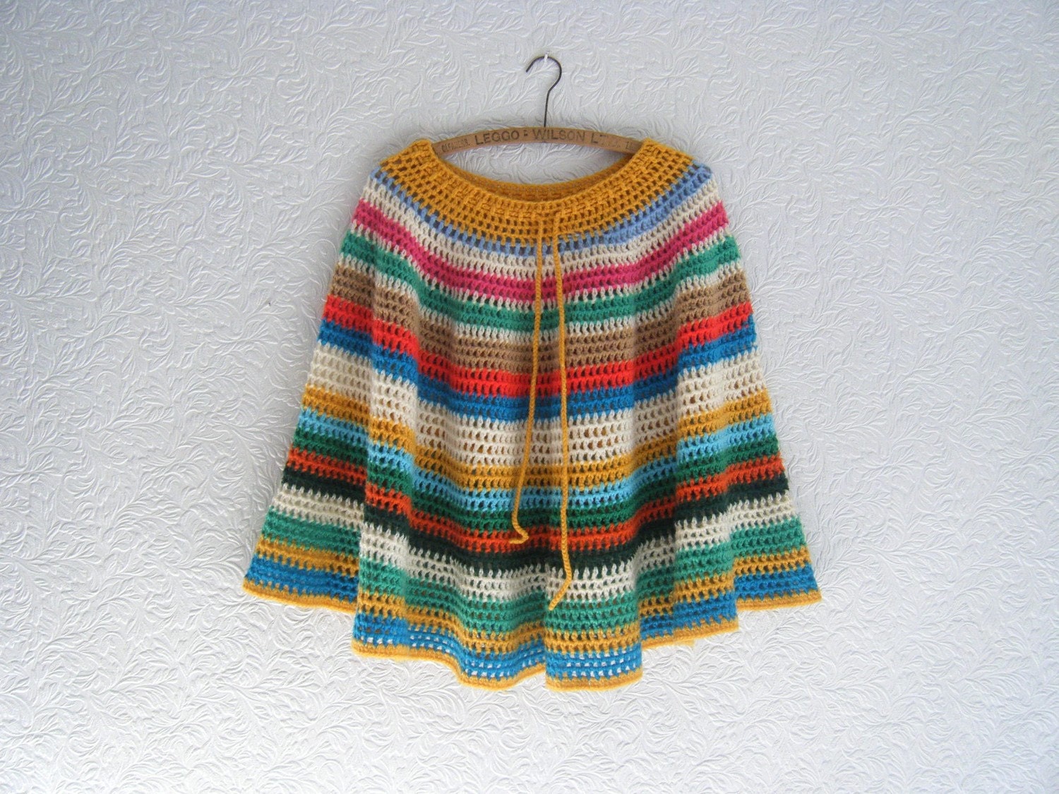 vintage. 70s rainbow knit poncho